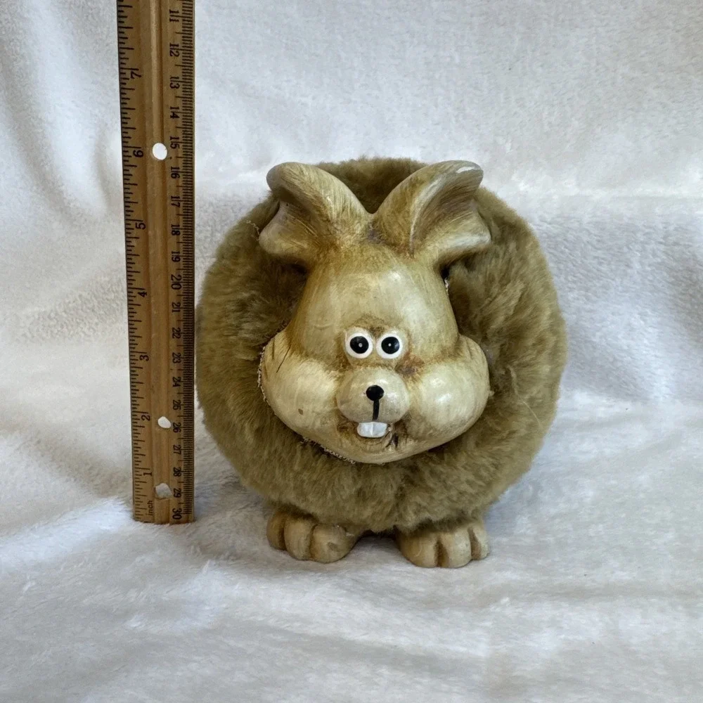 Vintage Ceramic Bunny Rabbit Planter Fuzzy Easter‎ Decor Cute Novelty